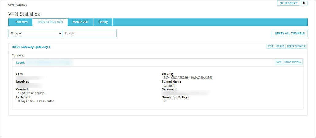 Screenshot of Firebox VPN page on Fireware Web UI